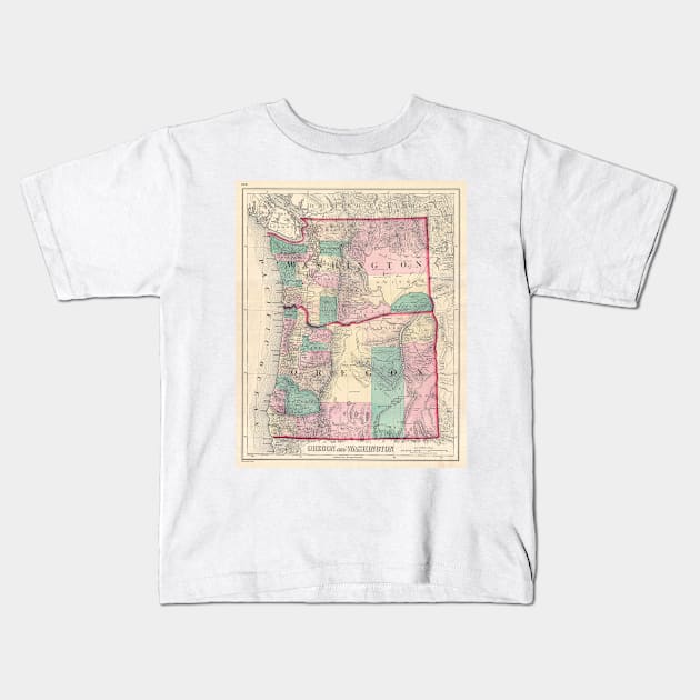 Vintage Map of Washington and Oregon (1875) Kids T-Shirt by Bravuramedia